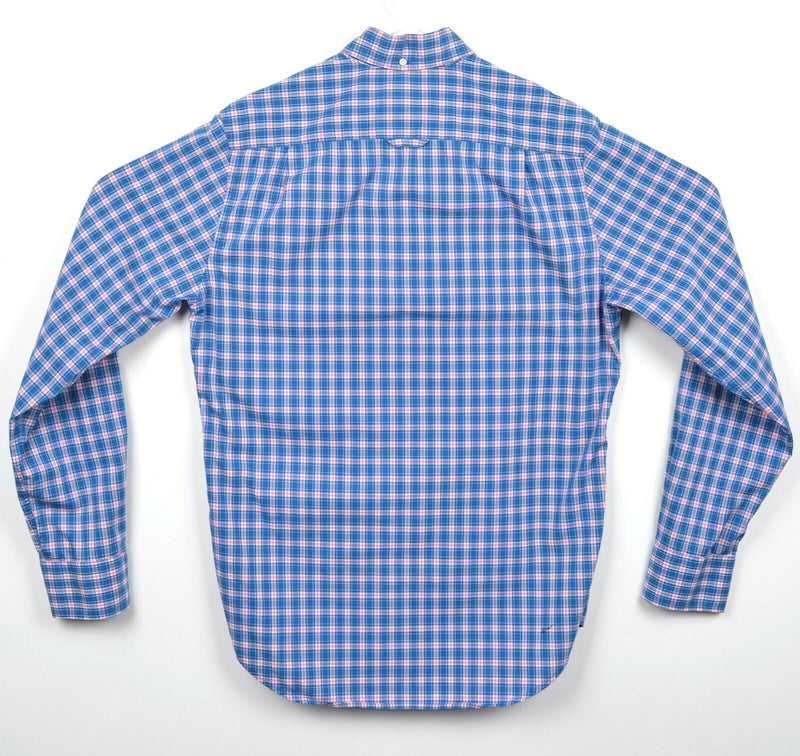 GANT Men's Medium Pink Blue Plaid Dogleg Poplin Fitted Button-Down Shirt