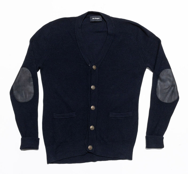 The Kooples Cardigan Sweater Men's Fits Small Wool Lambskin Elbow Pads Navy Knit