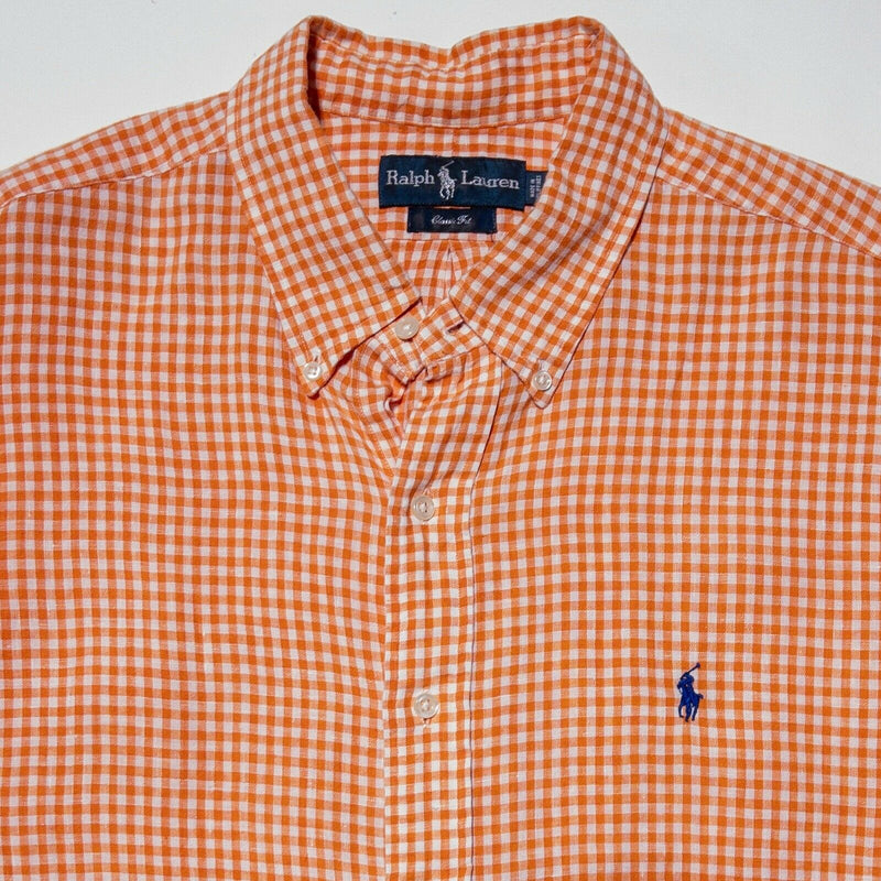 Polo Ralph Lauren Linen Shirt Orange Gingham Check Button-Down Men's XL Classic