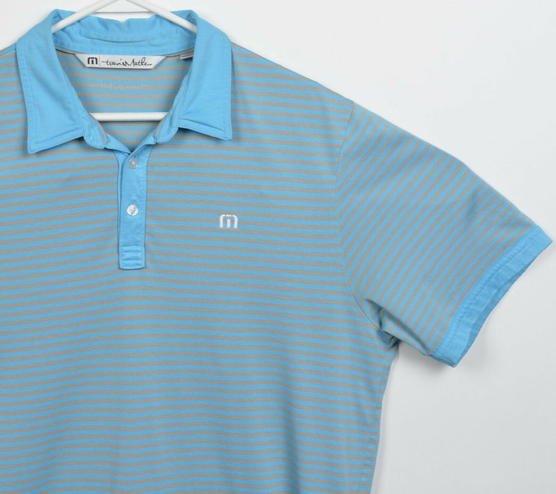 Travis Mathew Men's Large Blue Gray Striped Pima Cotton Poly Golf Polo Shirt