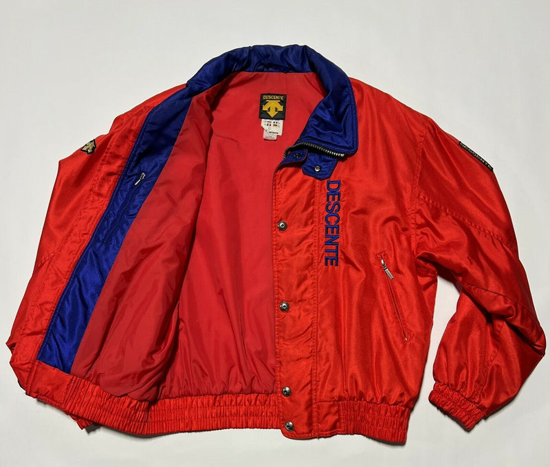 Descente Men's Medium Vintage 80s 90s Ski Jacket Red Zip Snap Spell Out