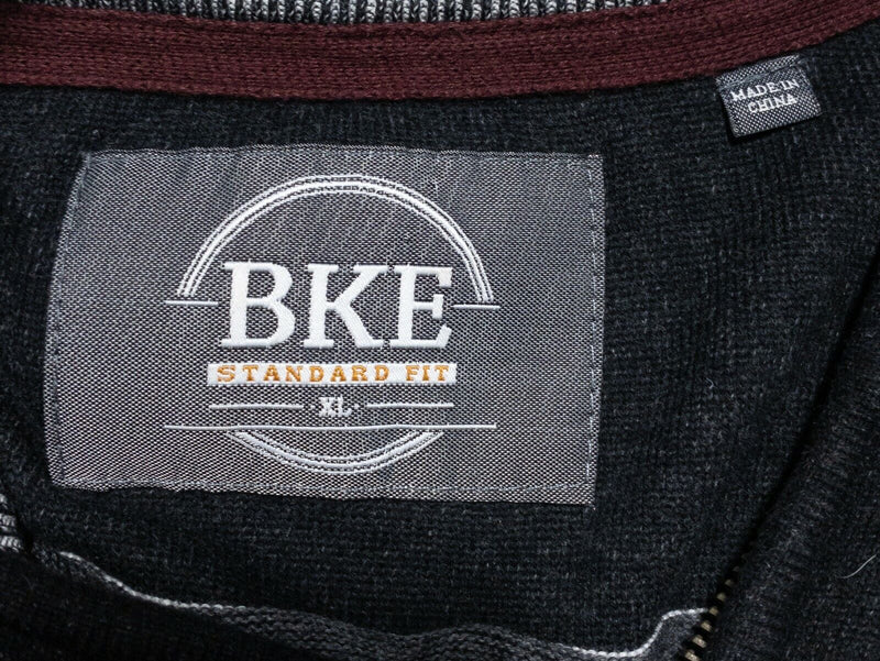 BKE Buckle Sweater Men's XL Standard Fit Gray Black Knit 1/4 Zip Pullover