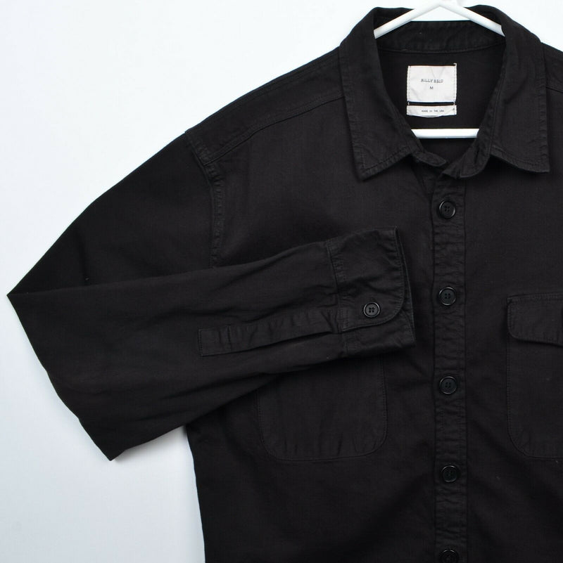 Billy Reid Men's Medium Solid Black Made in USA Cotton Blend Button-Front Shirt