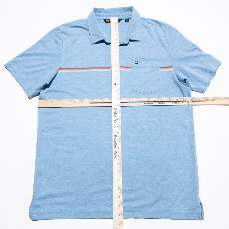 Travis Mathew Polo Men's Large Blue Striped Pocket Cabana Shirt Golf Casual