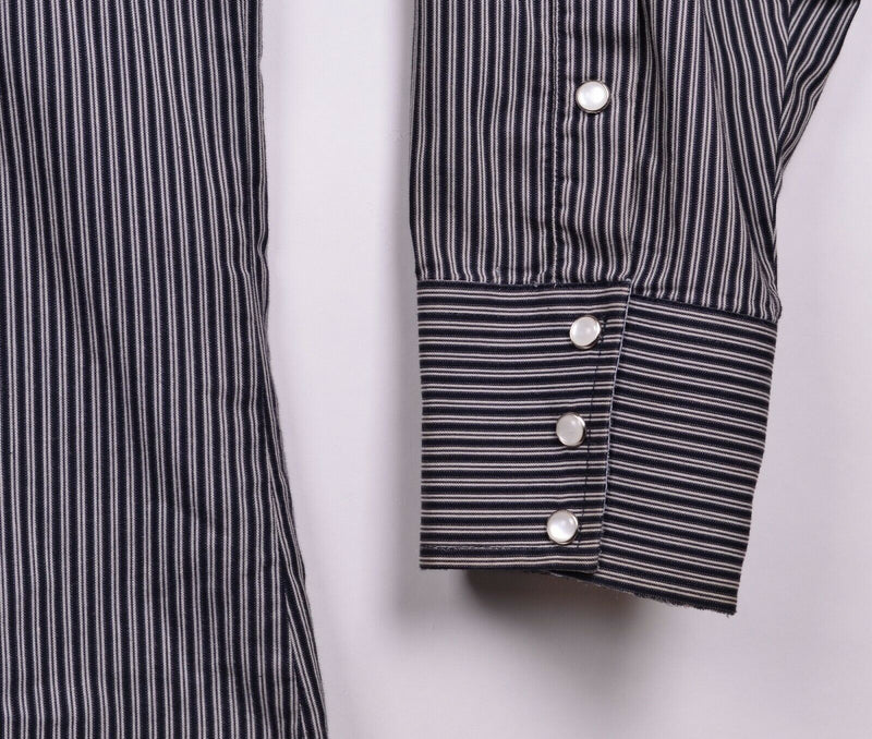 Roper Men's Sz XL Pearl Snap Black White Striped Polyester Western Rodeo Shirt