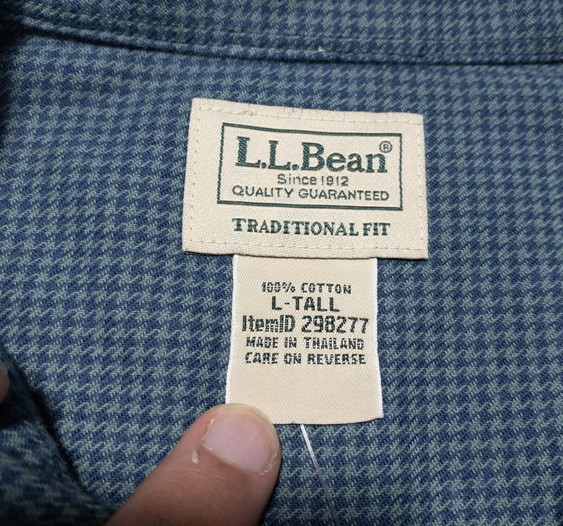 L.L. Bean Flannel Shirt Large Tall Men's LT Houndstooth Blue Wicked Good New