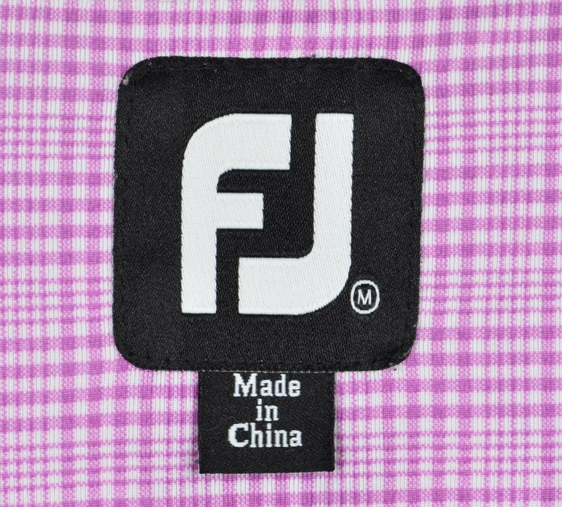 FootJoy Men's Sz Medium Pink Purple Plaid Short Sleeve Golf Polo Shirt