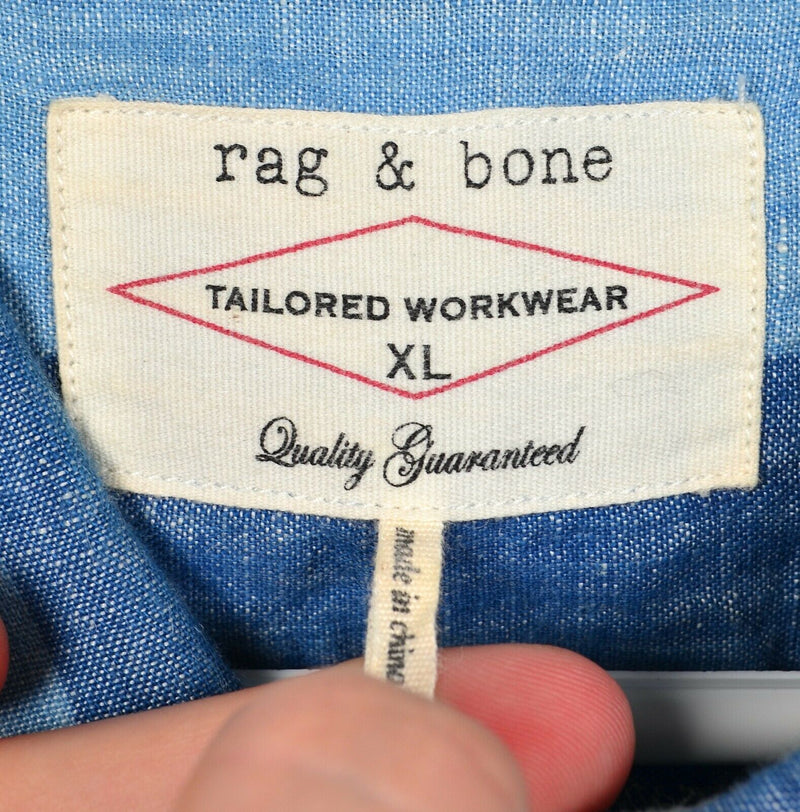 Rag & Bone Men's XL Linen Blend Blue Striped Tailored Workwear Shirt