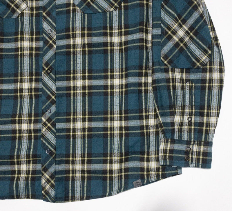 L.L. Bean Flannel Shirt Large Men's Snap-Front Wool Blend Blue Plaid Performance