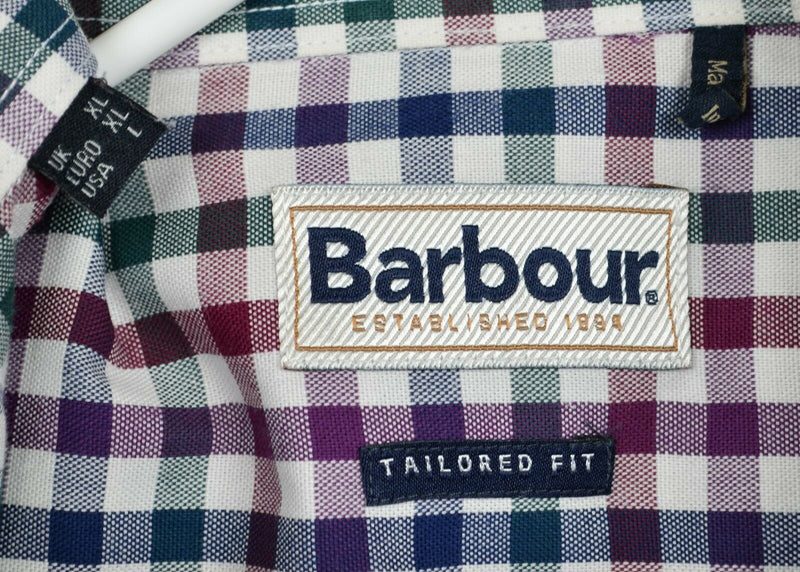 Barbour Men's Large Tailored Fit "Bibury" Red Purple Check Button-Down Shirt