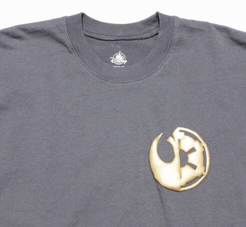 Disney Star Wars Spirit Jersey T-Shirt Adult Large Long Sleeve Gray Gold