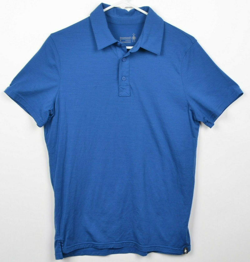 Smartwool Men's Small Merino Wool Blend Hiking Outdoor Solid Blue Polo Shirt