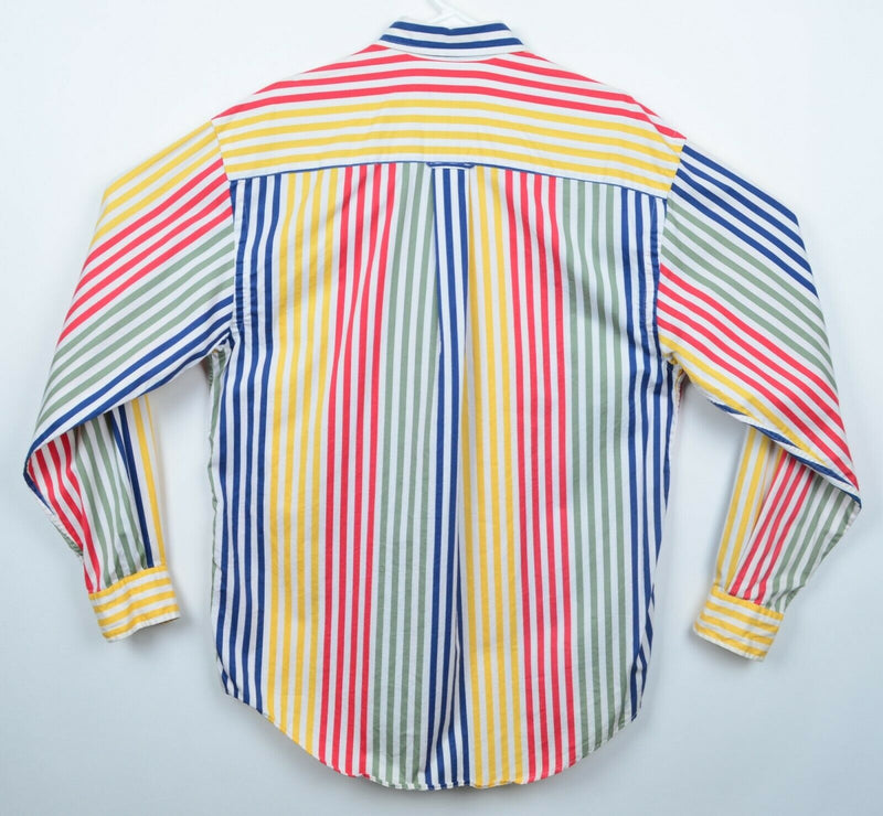 Vtg 90s Nautica Men's Sz Small Colorblock Red Yellow Striped Button-Down Shirt