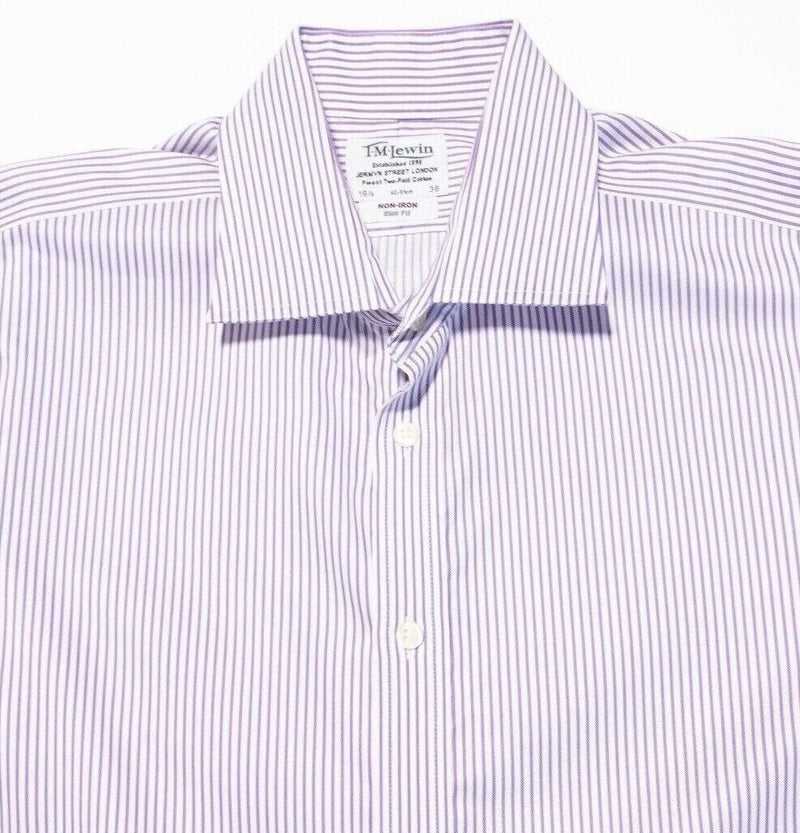 T.M.Lewin 16.5-36 Slim Fit Shirt Men's French Cuff Purple Stripe Non-Iron