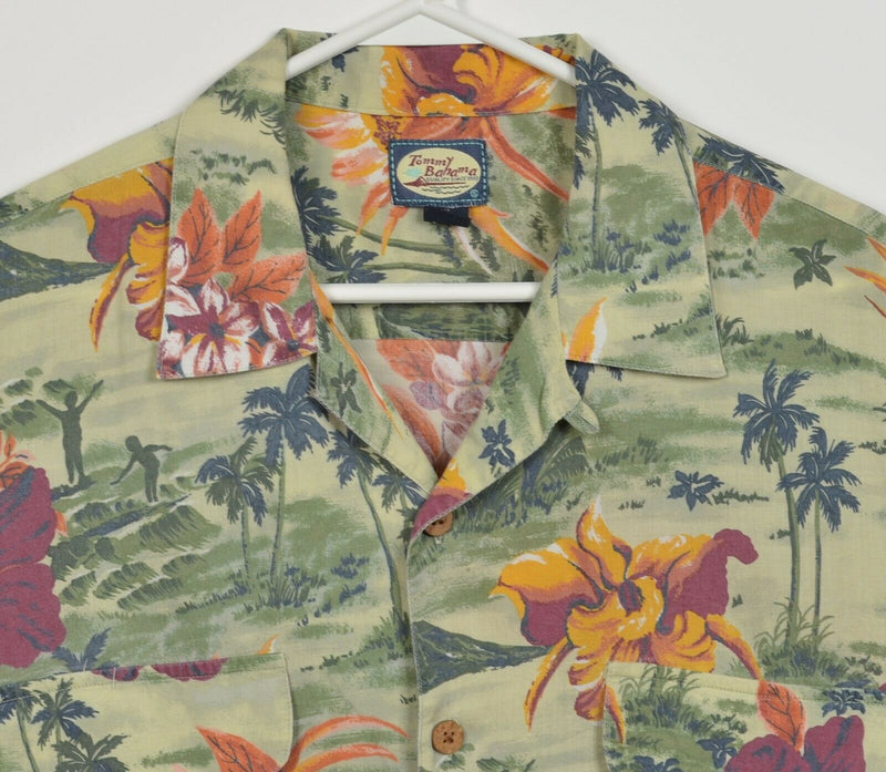 Tommy Bahama Men's Medium Floral Island Palm Print Rayon Hawaiian Aloha Shirt