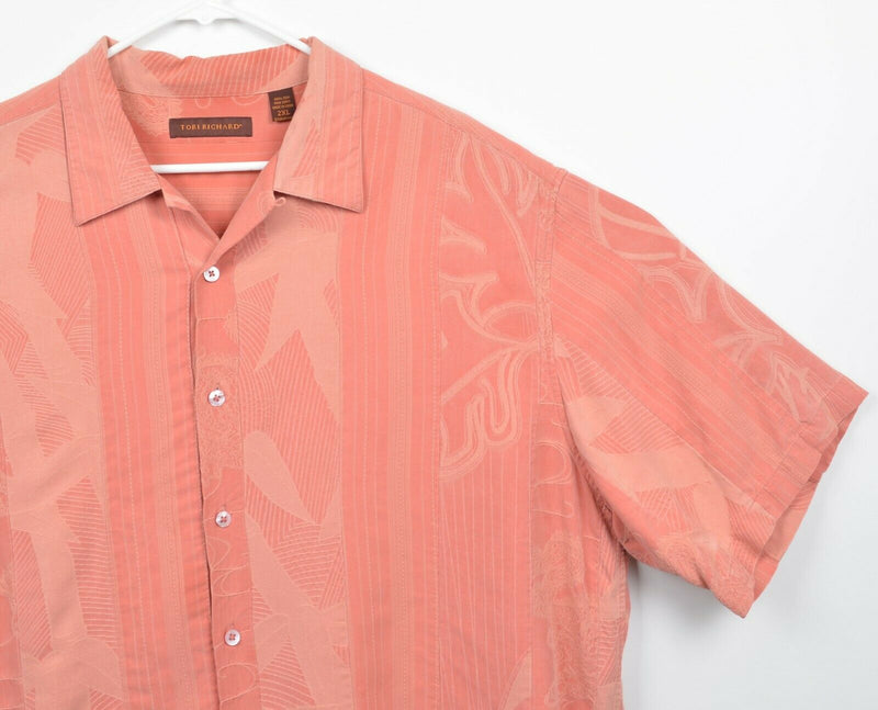 Tori Richard Men's Sz 2XL 100% Silk Orange/Salmon Textured Floral Hawaiian Shirt