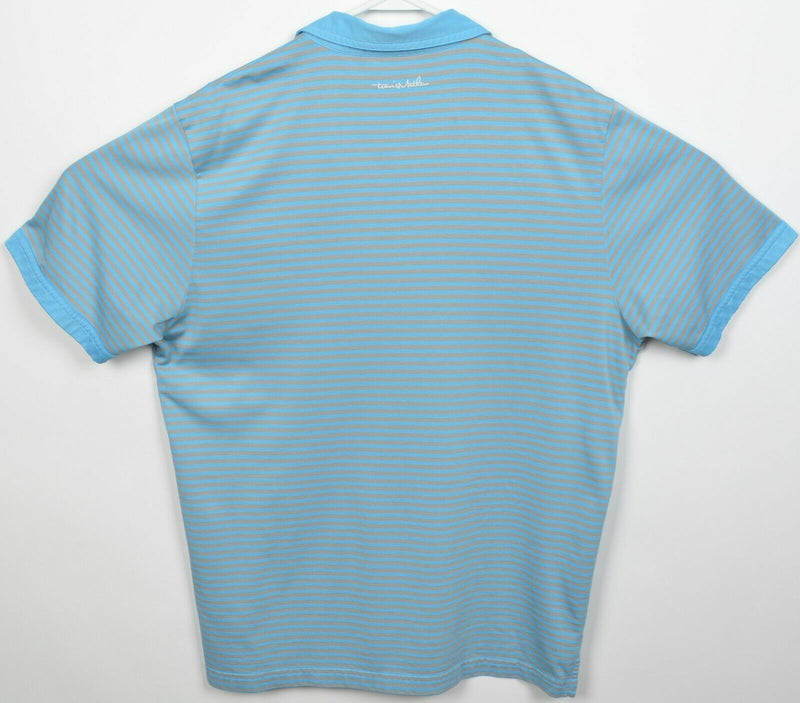 Travis Mathew Men's Large Blue Gray Striped Pima Cotton Poly Golf Polo Shirt