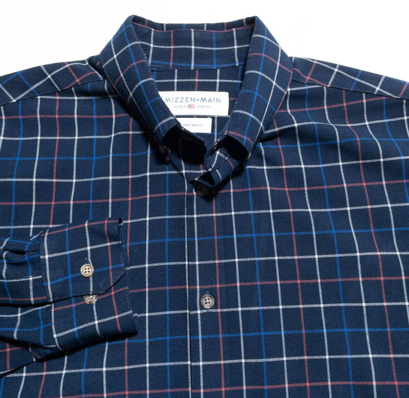 Mizzen+Main Shirt Men's XL Trim Fit Wicking Polyester Button-Down Blue Check USA