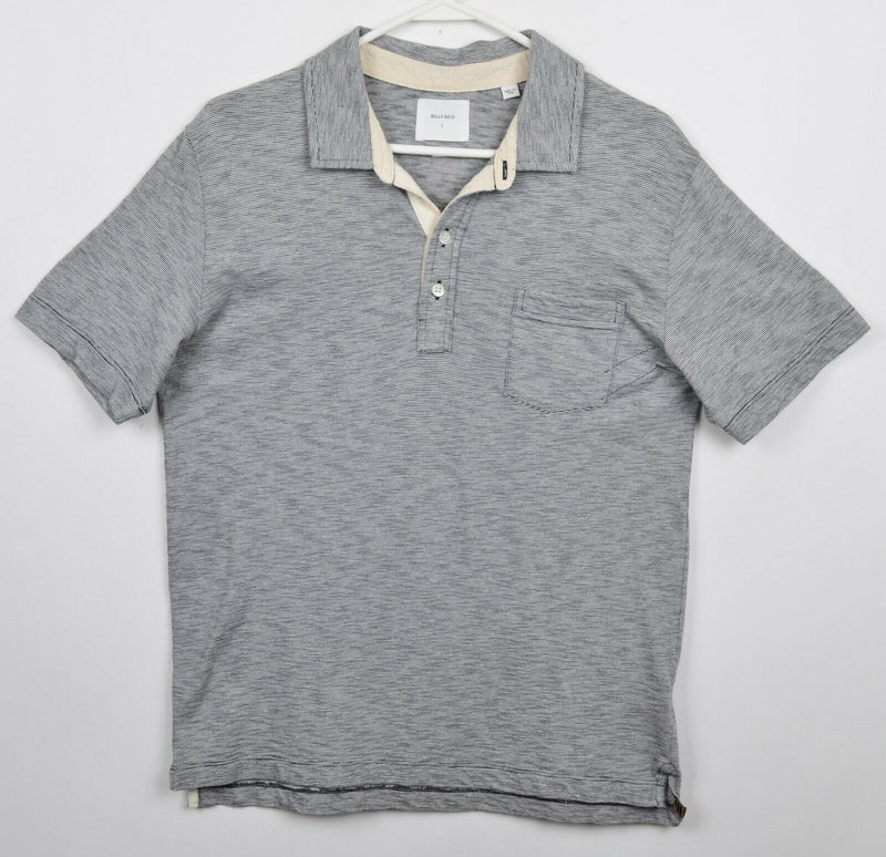 Billy Reid Men's Sz Large Heather Gray Short Sleeve Pocket Polo Shirt