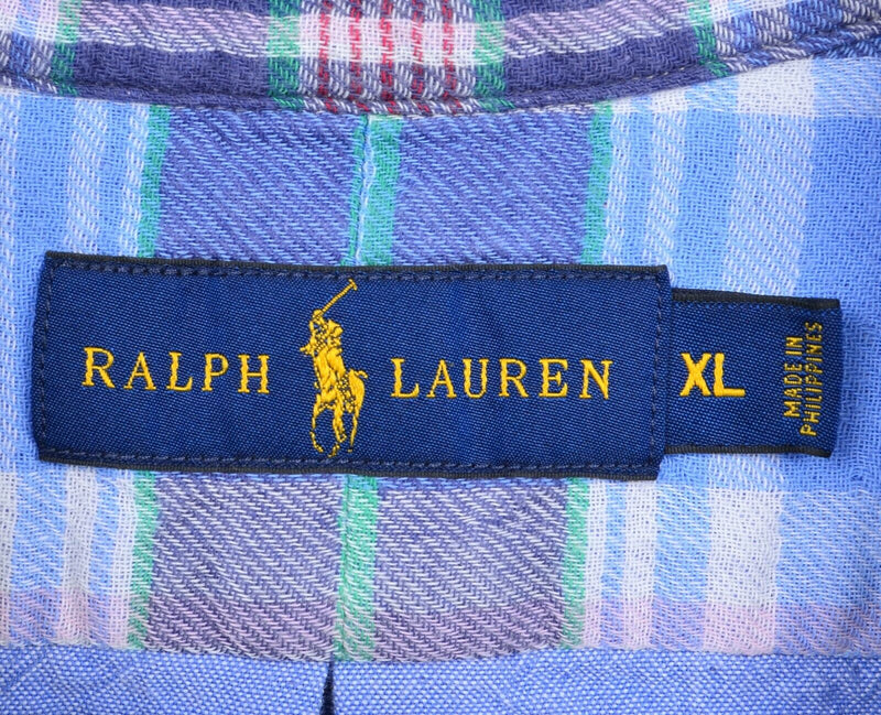Polo Ralph Lauren Men XL Flannel Blue Green Multi-Color Plaid Button-Down Shirt