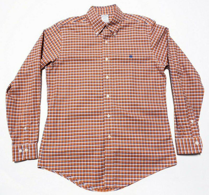 Brooks Brothers Non-Iron Button-Down Shirt Orange Plaid Men's Medium Slim Fit