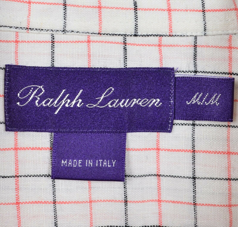 Ralph Lauren Purple Label Men's Medium 100% Linen White Check Button-Down Shirt