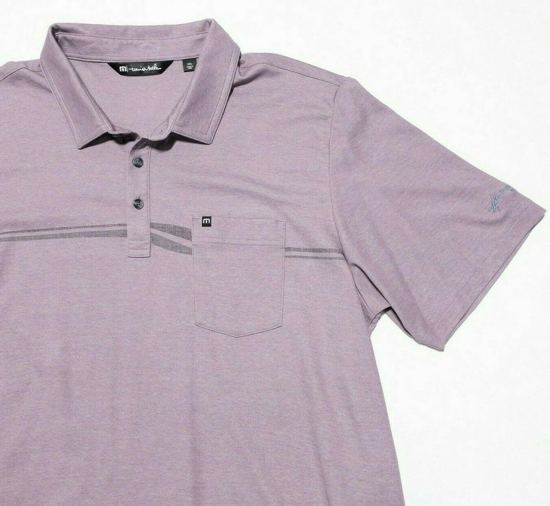 Travis Mathew Golf Polo 2XL Men's Purple Striped Pocket Pima Cotton Blend