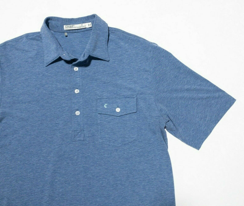 Criquet Polo Medium Men's Heather Blue Pocket Short Sleeve Golf Casual Logo