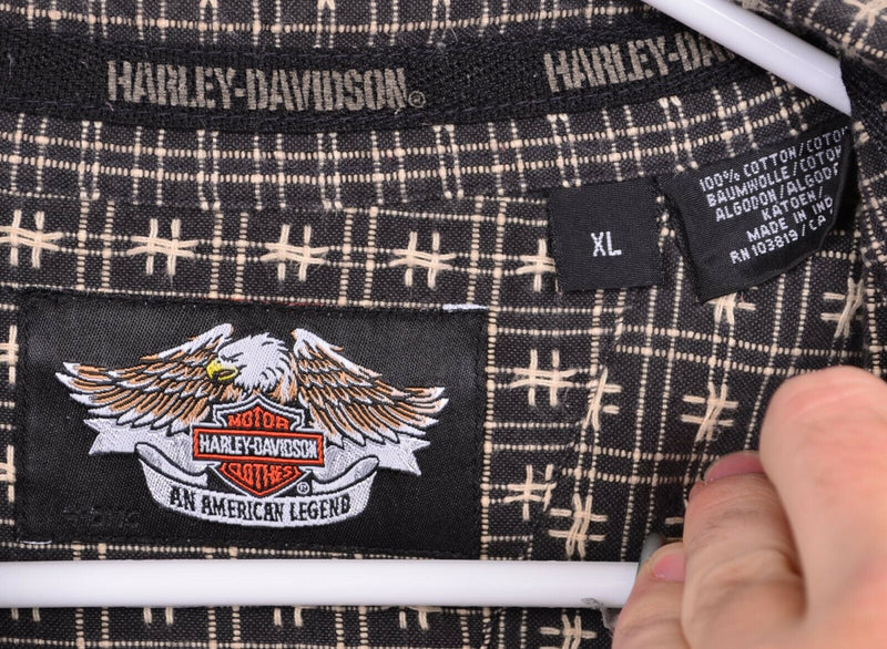 Harley Davidson Men's Sz XL Raised Stitch Patch Black White Short Sleeve Shirt