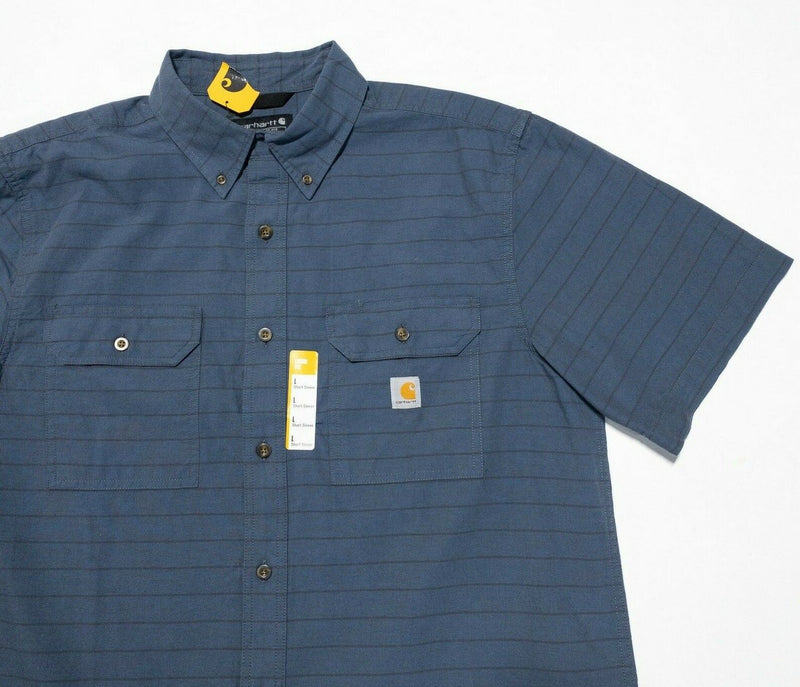 Carhartt Button-Down Shirt Large Loose Fit Men's Blue Midweight Chambray Casual