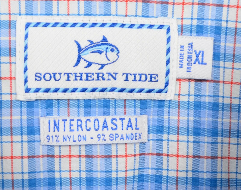 Southern Tide Intercoastal Men's XL Nylon Spandex Wicking Blue Plaid Fish Shirt