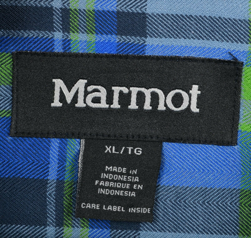 Marmot Men's XL Blue Green Plaid Flannel Polyester Hiking Button-Front Shirt