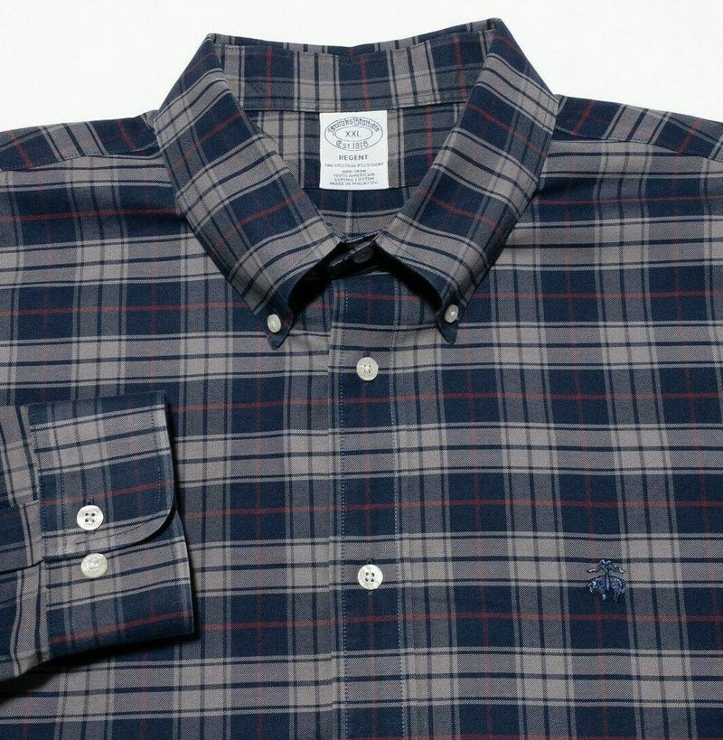 Brooks Brothers Non-Iron Regent Button-Down Shirt Navy Blue Gray Check Men's 2XL