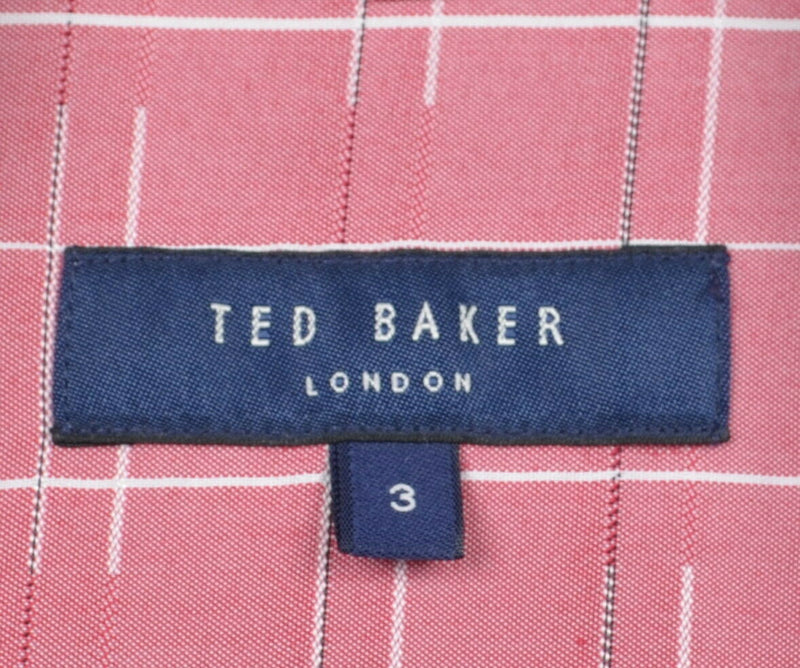 Ted Baker Men's 3 Flip Cuff Pink Geometric Lines Polynosic Button-Front Shirt