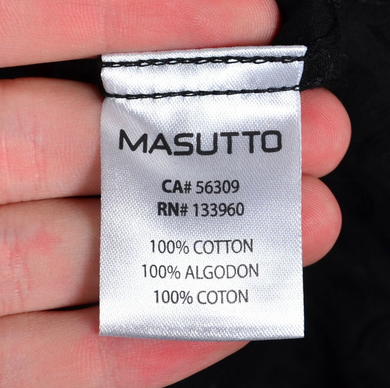 Masutto Men's Small Colorful Flip Cuff Solid Black Designer Button-Front Shirt