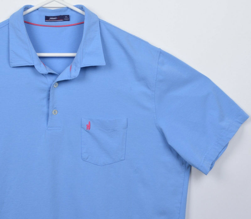 Johnnie-O Men's XL Solid Blue Pink Surfer Logo Preppy Pocket Polo Shirt