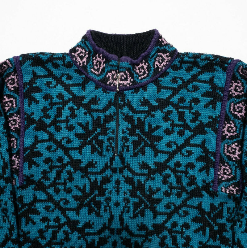Vintage 80s Demetre Women's Small Wool Ski 1/4 Zip Geometric Knit Sweater