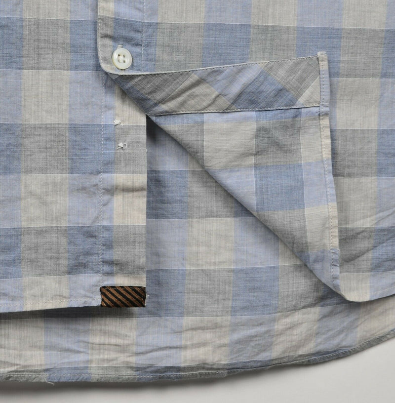 Billy Reid Men's Small Standard Blue Gray Plaid Check Spread Collar Italy Shirt