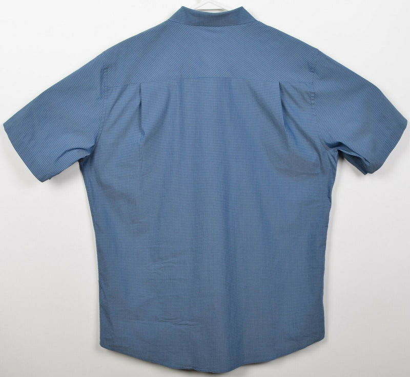 Travis Mathew Men's Medium Blue Striped Cotton Nylon Blend Button-Front Shirt