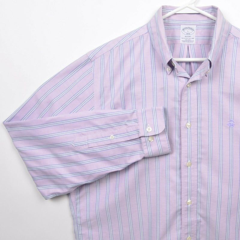 Brooks Brothers Men's Large Purple/Pink Blue Striped Non-Iron Regent Shirt