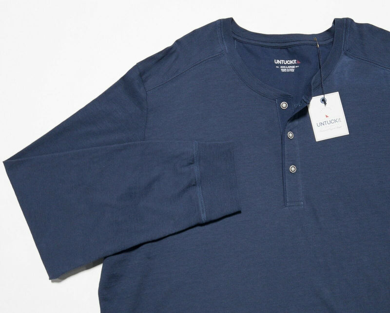 UNTUCKit Men's 3XL Solid Navy Blue Alessandro Henley Collar Pullover Shirt