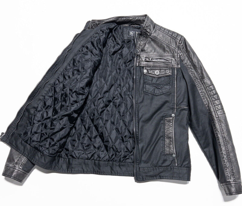 Buckle Black Faux Leather Jacket Men's Small Moto Zip Biker Distressed Lined