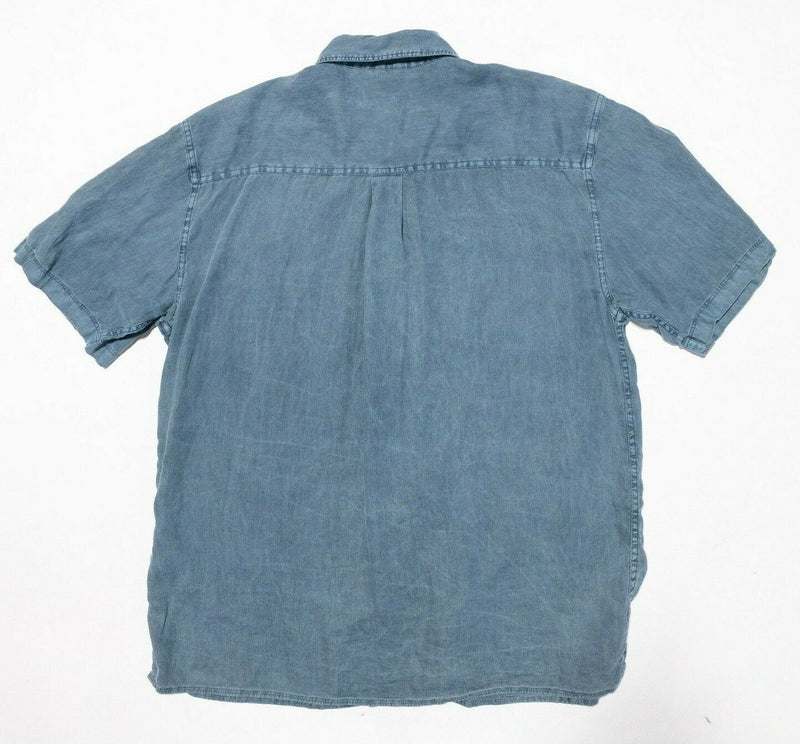 Territory Ahead Linen Shirt Large Men's Solid Blue Short Sleeve Button-Front