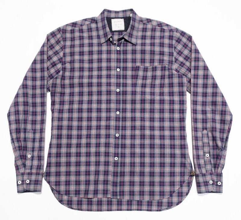 Billy Reid Shirt Medium Men's Long Sleeve Purple Gray Plaid Button-Front Casual