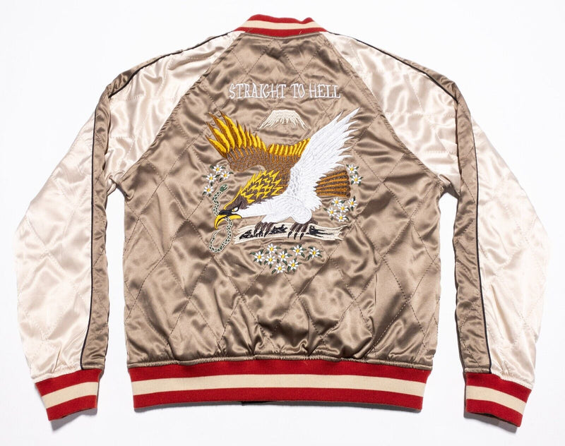 Straight To Hell Bomber Jacket Men Medium Reversible Satin Souvenir Dragon Eagle