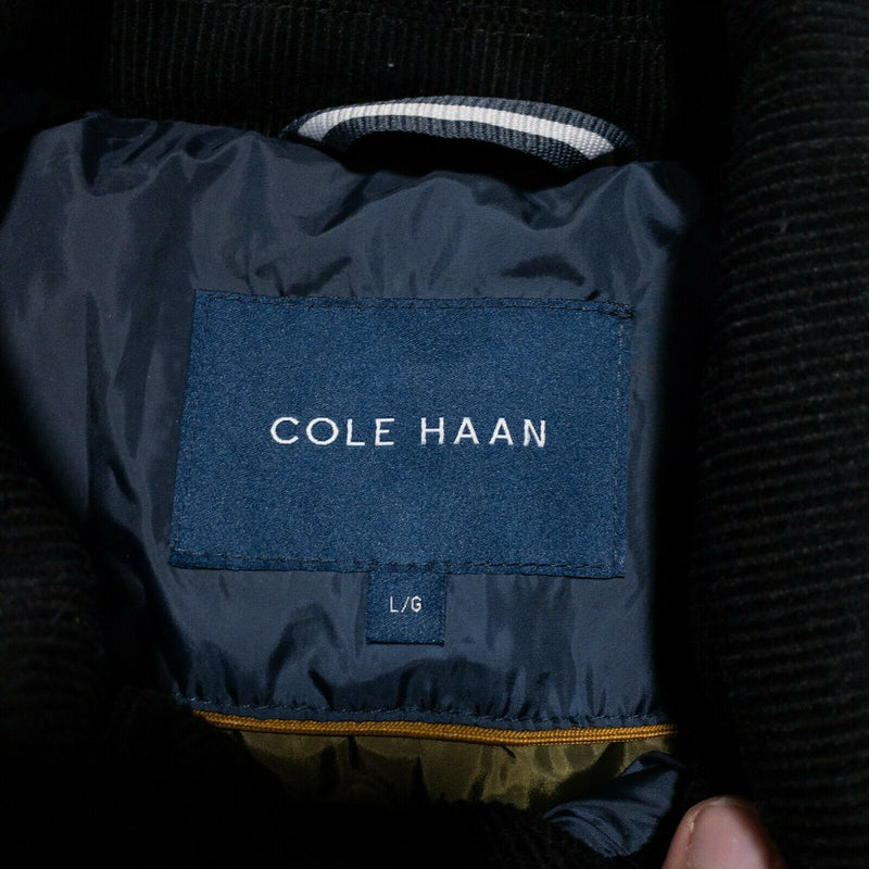 Cole Haan Men's Large Navy Blue Corduroy Collar Quilt Barn Coat Field Jacket