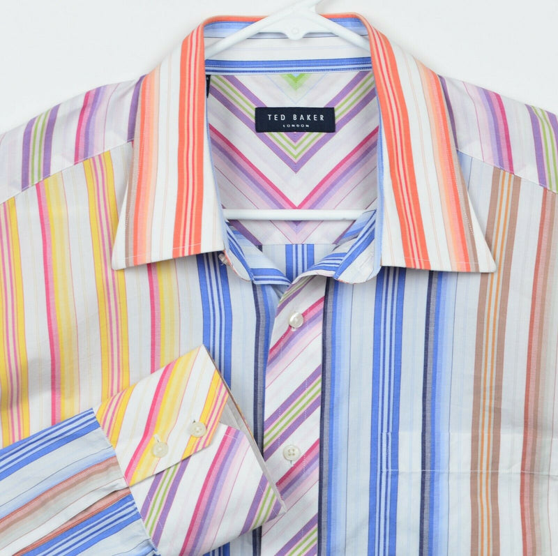 Ted Baker London Men's Sz 17 34/35 Multi-Color Striped Dress Shirt