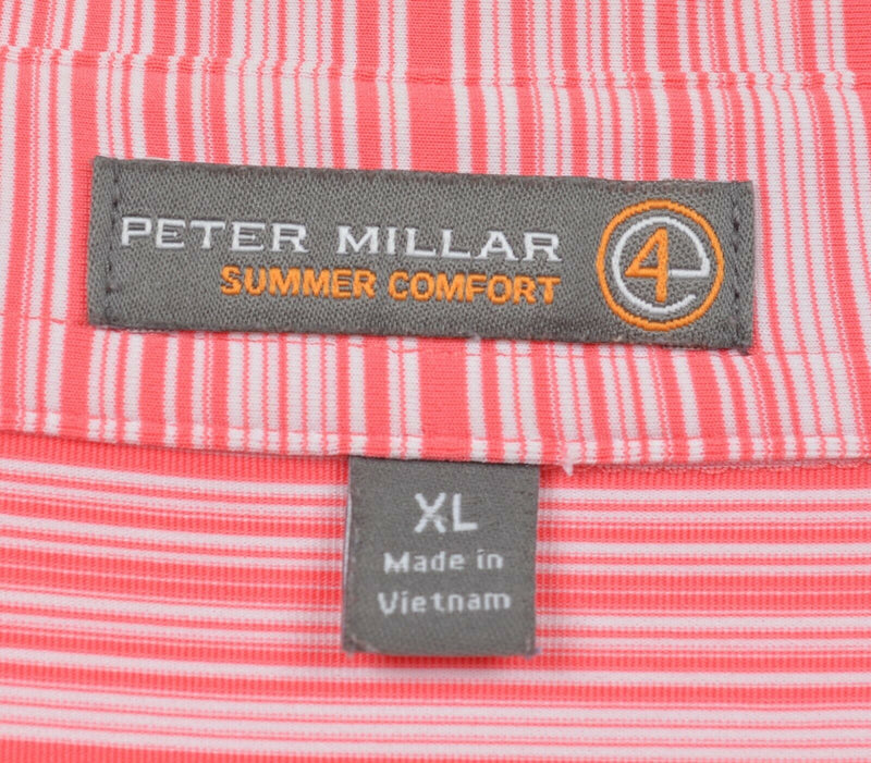 Peter Millar Men's XL Summer Comfort Pink/Red Stripe Performance Golf Polo Shirt