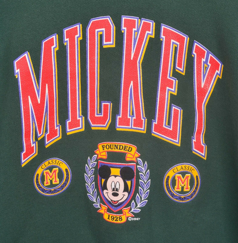 Vtg 90s Mickey Mouse Adult Sz XL Green Disney Classic University Sweatshirt