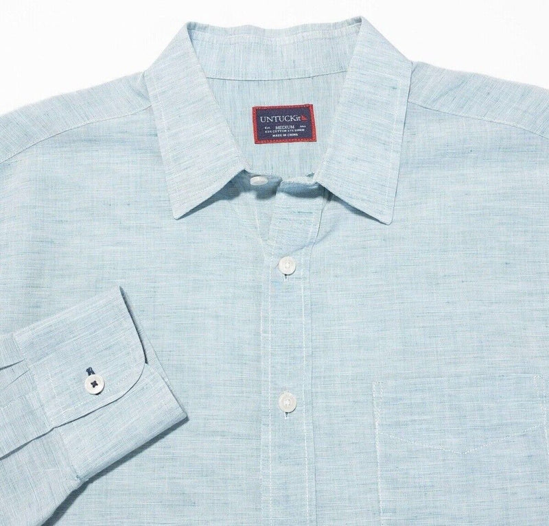 UNTUCKit Linen Shirt Medium Men's Light Green/Blue Long Sleeve Button-Front